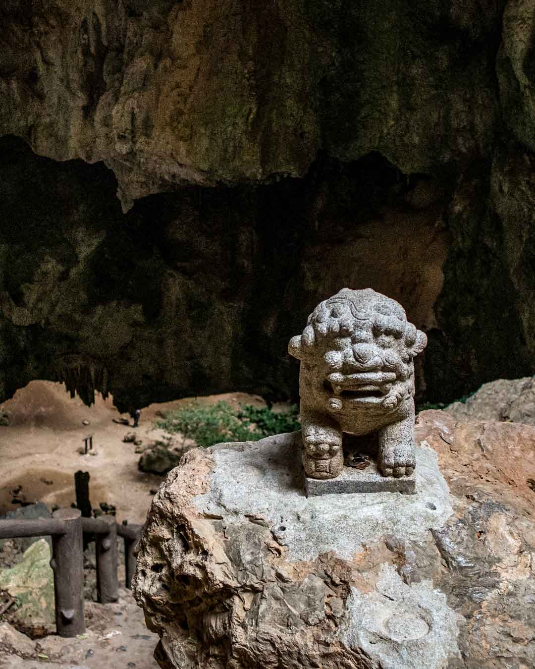 Stone Lion guarding the entrance to Phraya Nakhon Cave