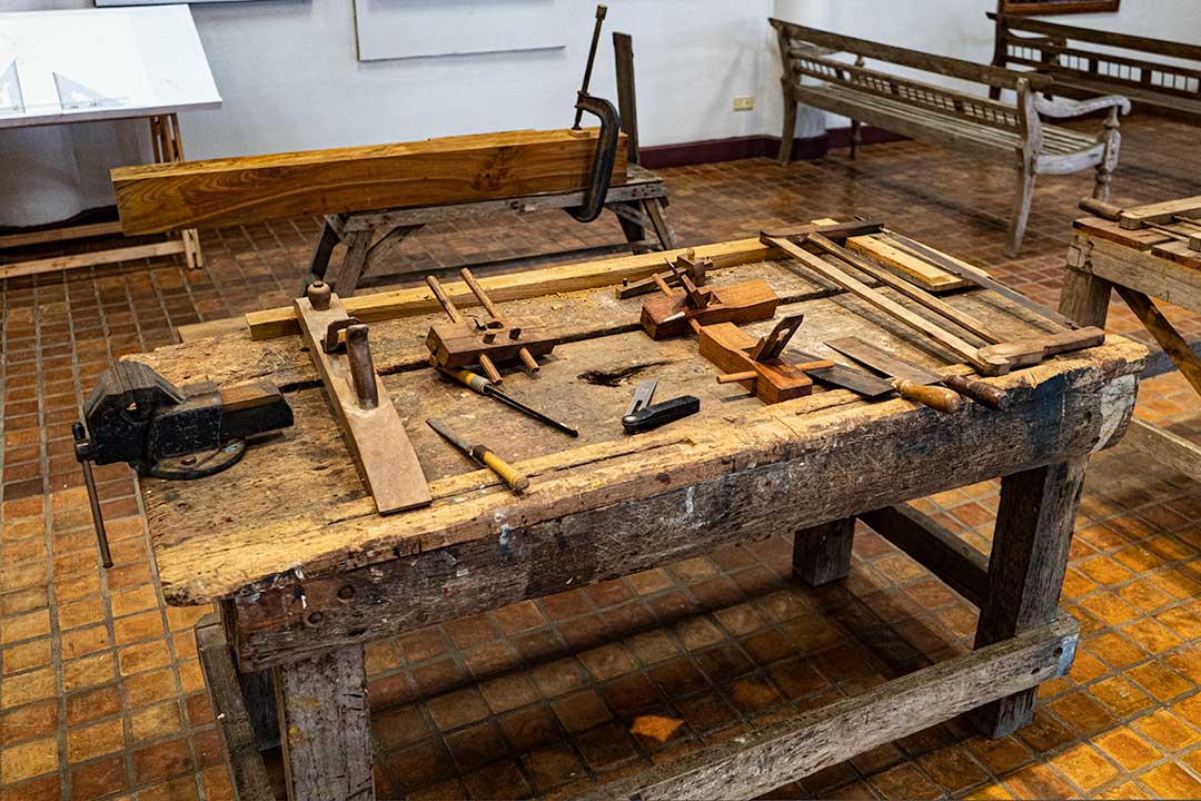 Traditional tools for processing Teak wood, Rai Mae Fah Luang, Chiang Rai, Thailand.