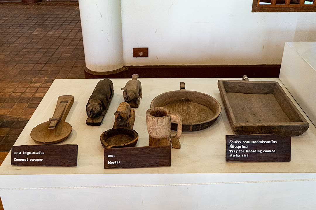 Household items made of Teak wood, Rai Mae Fah Luang, Chiang Rai, Thailand