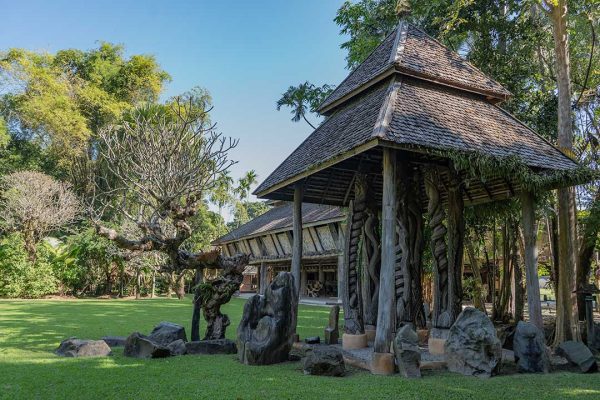 Garden Pavillion with Teak sculptures Rai Mae Fah Luang Art and Culture Park Chiang Rai