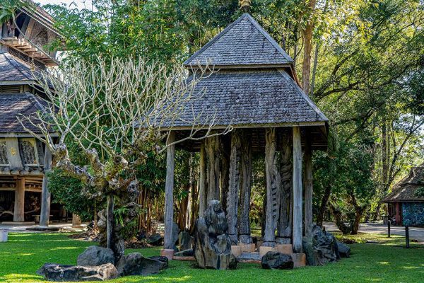 Garden pavilion with teak carvings Rai Mae Fah Luang, Chiang Rai, Thailand