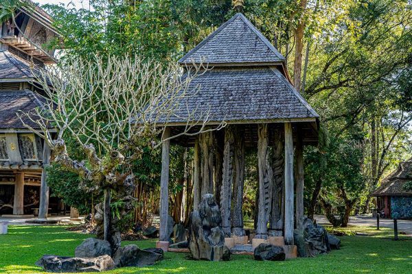 Garden pavilion with teak carvings Rai Mae Fah Luang, Chiang Rai, Thailand